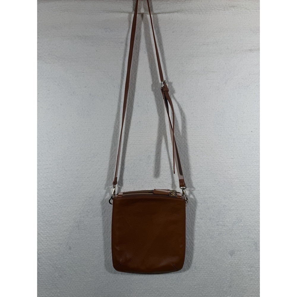 Elisabetta Yang Leather Crossbody Bag Brown Italian Double Zip Gold - Picture 9 of 16